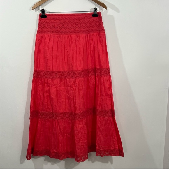 St. Johns Bay Maxi Flowing Layered Boho Coral Colored Skirt Size Small Cotton - Picture 1 of 9